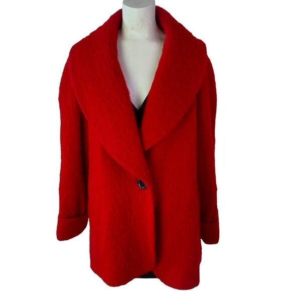 WINDSMOOR  RED TRENCH COAT OVERSIZED MOHAIR VIRGIN WOOL COAT MADE IN UKRAINE 14 - Picture 3 of 15
